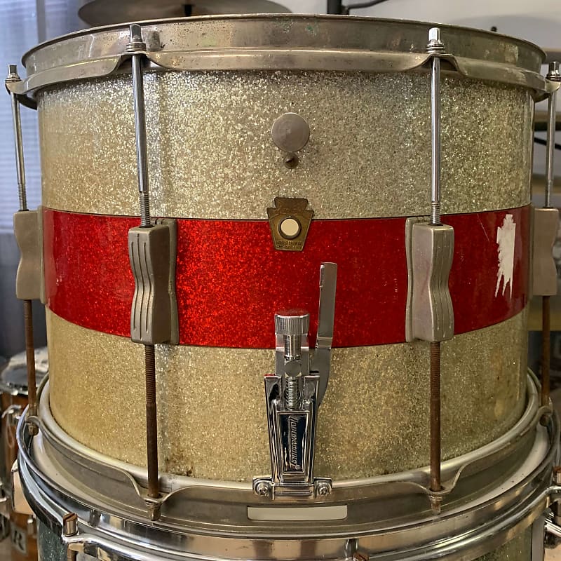 Ludwig 10x15 Keystone  Badge Marching Snare 1960s White/Red Sparkle image 1