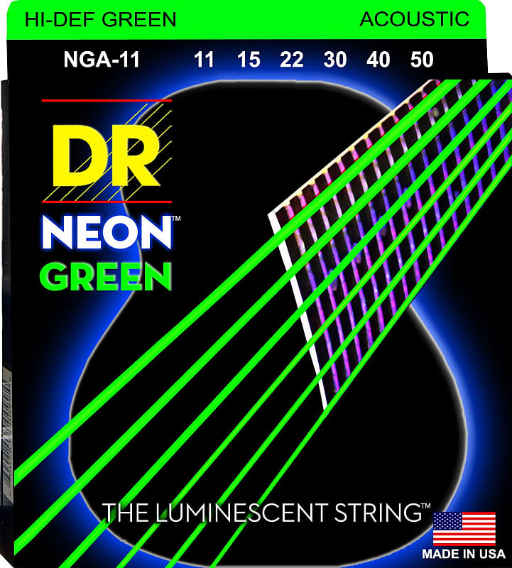 DR NGA-11 Neon Green Acoustic Guitar Strings gauges 11-50 image 1