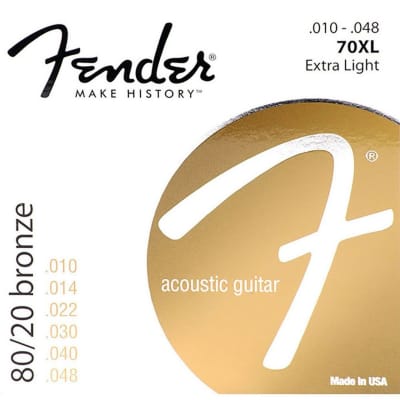 Fender 70XL 80/20 Bronze Acoustic Guitar Strings, Ball End, Extra Light 10-48