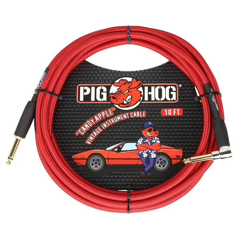 Pig Hog "Candy Apple Red" Vintage Instrument Cable, 10ft Right Angle (PCH10CAR) image 1