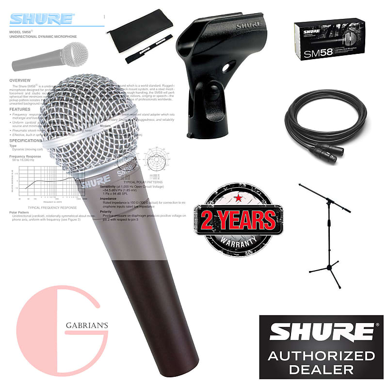 Shure SM58 Cardioid Vocal Mic w/ XLR Cable and a Microphone Stand image 1