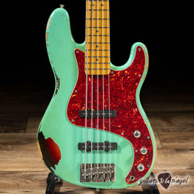 Shabat Tiger 5 String J-Bass w/ Maple Neck – Seafoam Green Over 3TSB image 2