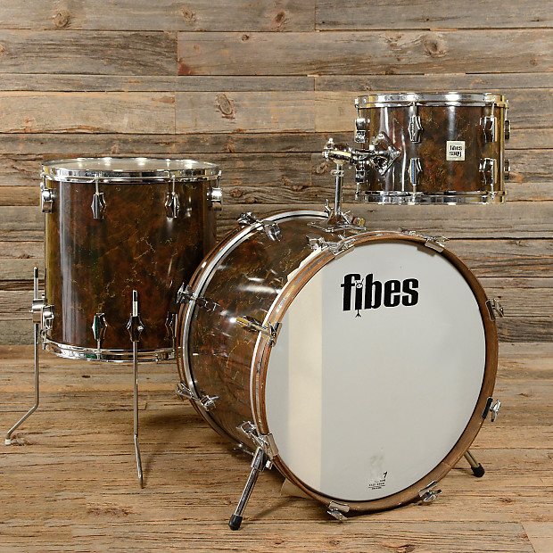 Fibes Fiberglass 13/16/22 3pc Drum Kit Brown Marble 70s Reverb UK