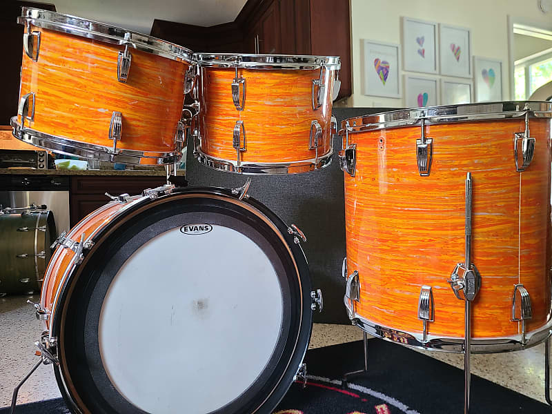 Ludwig vintage 1968 Mod Orange 4 Piece Hollywood Drum Set, 22 16 13 12