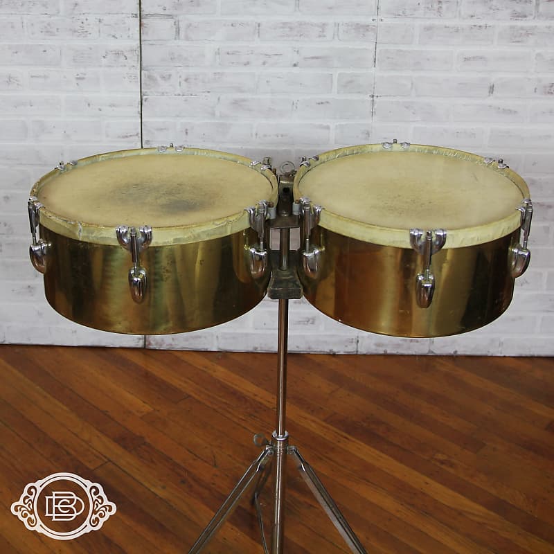 vintage 1950s Slingerland Brass Timbales with calfskin heads Reverb