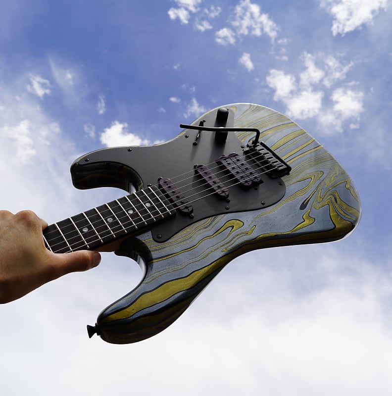Schecter USA Custom Shop Traditional Silver Gold Black Swirl 6 String w Black Tweed Case 2023 Reverb