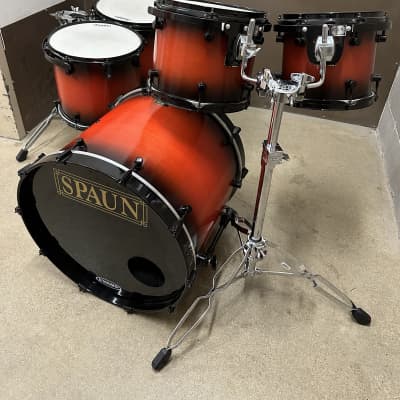 Spaun USA Custom Maple Drumset 10-12-14-16-22 - Red to Black Burst Satin image 2