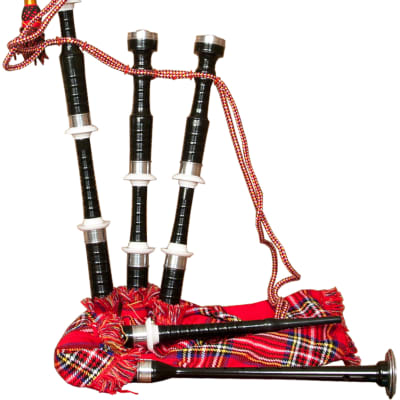 Roosebeck BAGDRT Full Size Sheesham Black Finish Bagpipe w/Red Tartan Cover,Pipe Chanter&Drone Reeds image 1