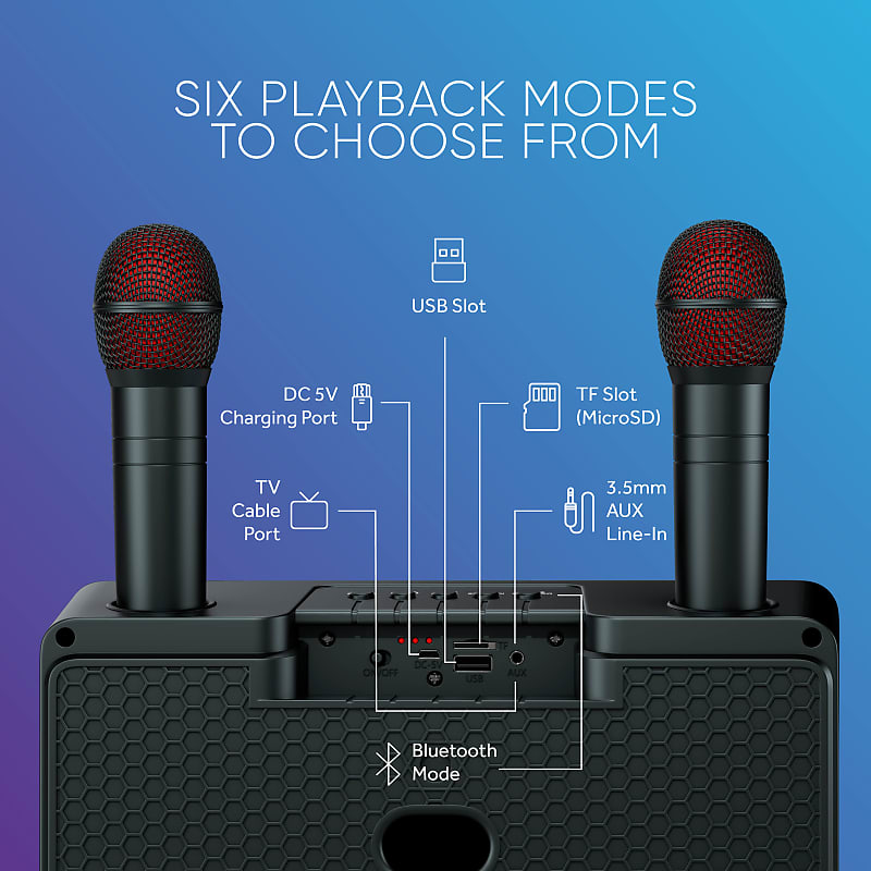 MASINGO Portable Karaoke Machine with Wireless Microphones & Party Lights