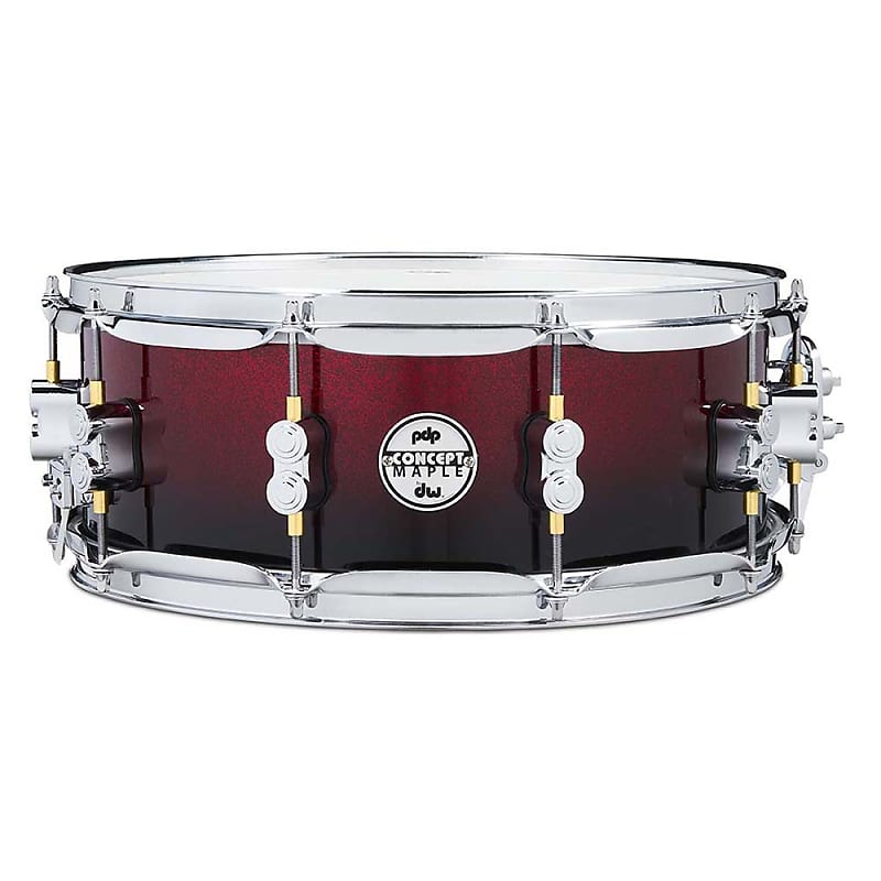 PDP PDCM5514SSRB Concept Maple 5.5x14 Snare Drum, Red to Black Sparkle