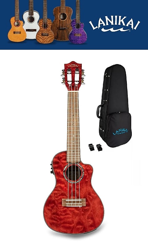Lanikai Quilted Maple Red Stain Acoustic/Electric Concert Ukulele +Free Case | NEW Authorized Dealer image 1