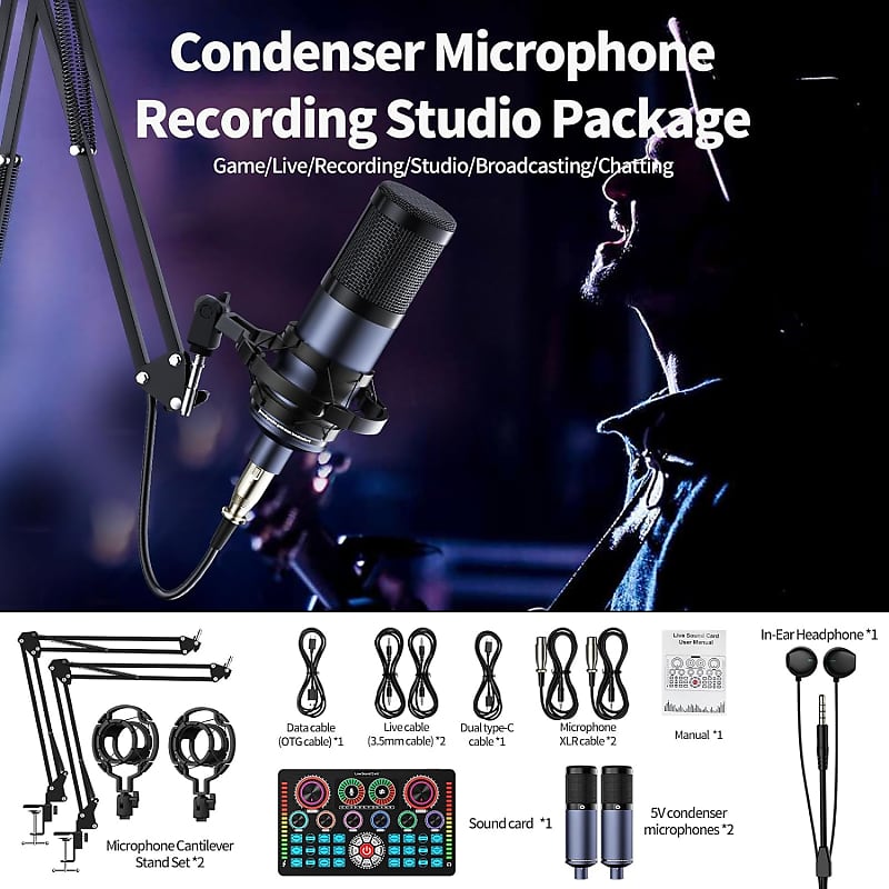 Podcast Equipment Bundle, All-In-One Audio Interface Dj Mixer With