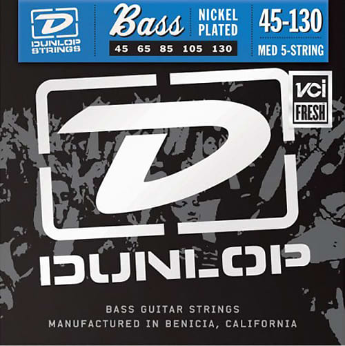 Dunlop - DBN45130 - Nickel Medium 5 String Stainless Steel Bass Guitar Strings  .45-.130 image 1