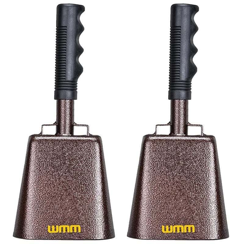 2 pack 7 in. steel cowbell/Noise makers with handles. Cheering Bell for  sporting, football games, events. Large solid school hand bells. Cowbells.