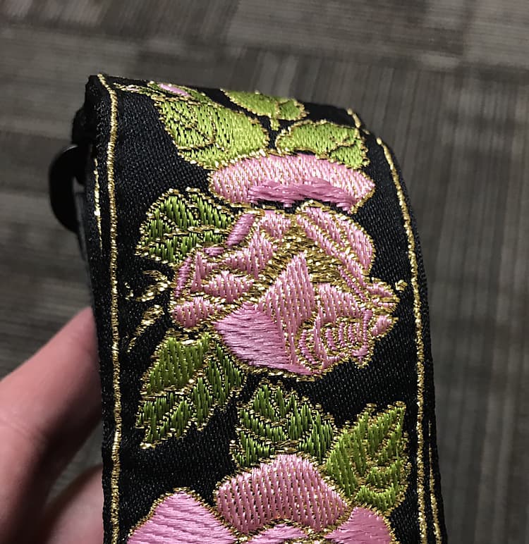 Pink and Black Flower Pattern Jacquard Guitar Strap - Perris Leathers