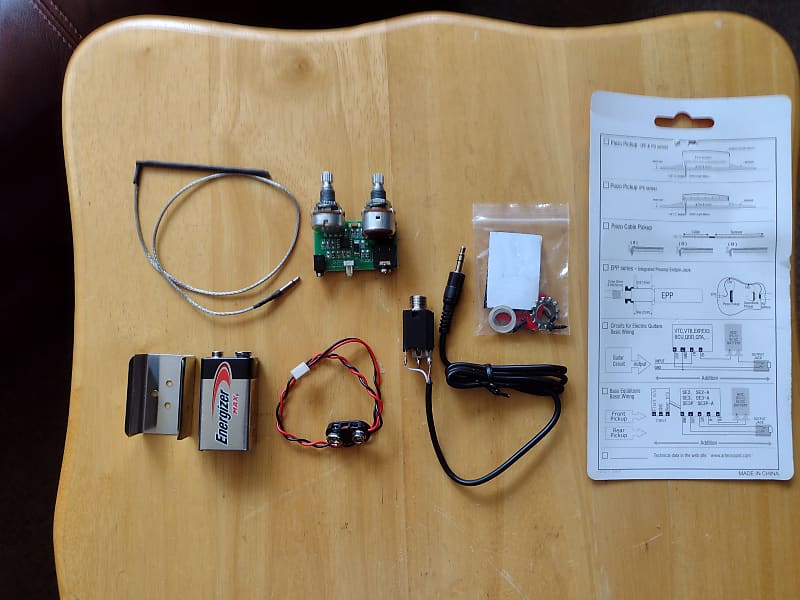 Piezo Pickup with Preamp, Wiring, Battery and Jack for Reverb