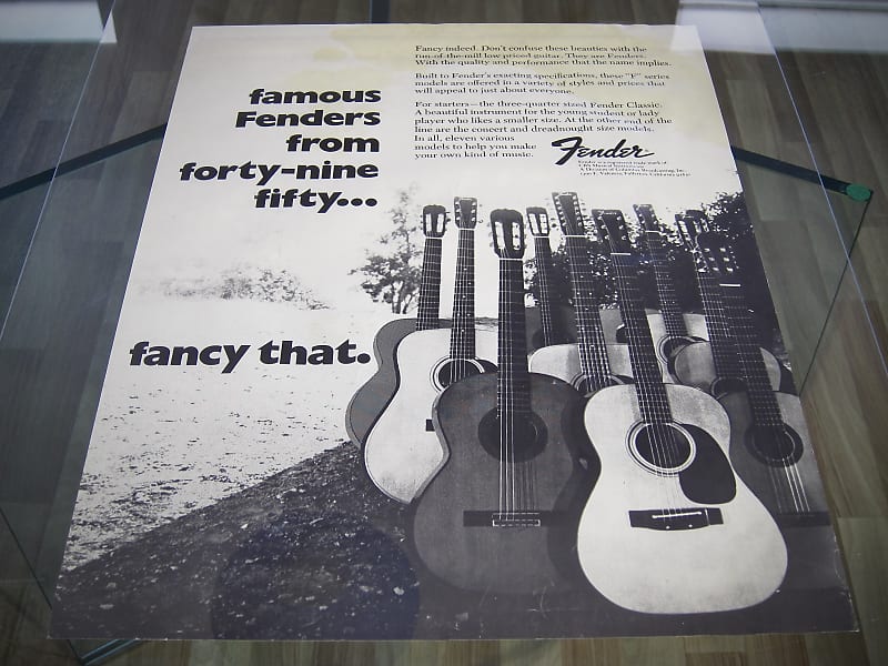 Fender Acoustic Guitar Ad Authentic Vintage Poster "Famous Reverb