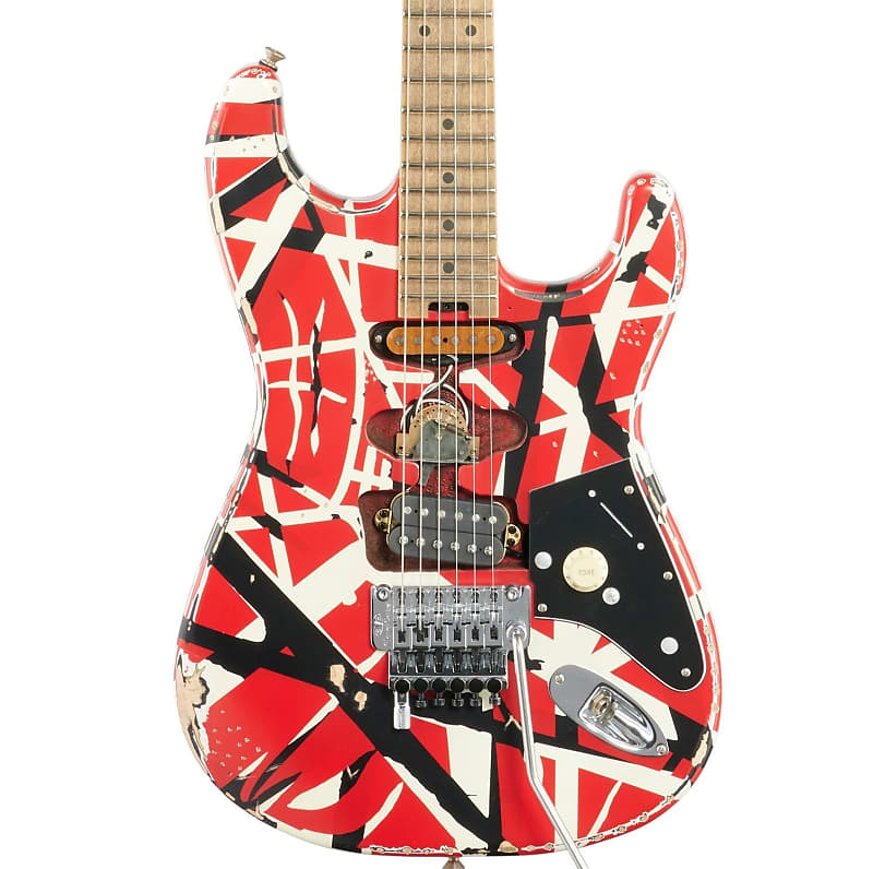EVH Striped Series Frankie Red White Black Relic Electric Guitar image 1