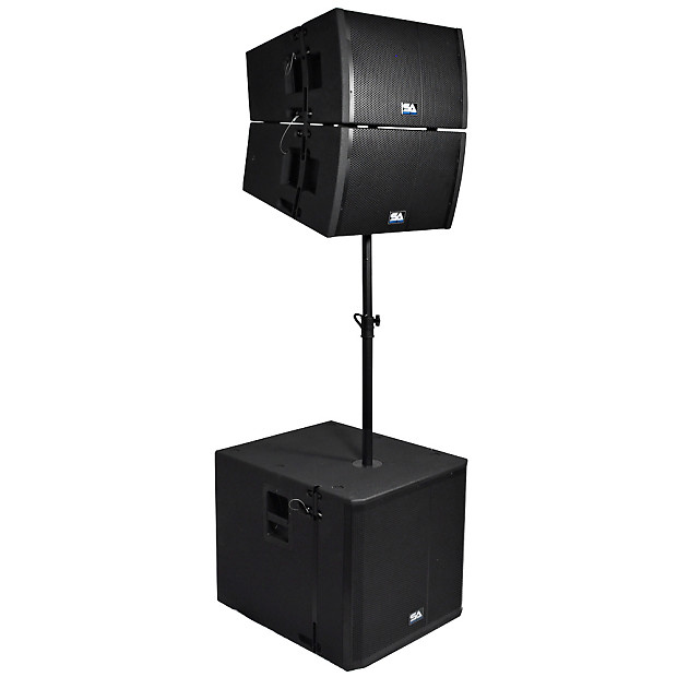 Seismic Audio SAXLP-PKG2 Line Array Package w/ Dual Powered 12" Speakers, 18" Sub, Mounting Pole image 1