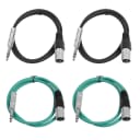 4 Pack of 1/4 Inch to XLR Male Patch Cables 3 Foot Extension Cords Jumper - Black and Green