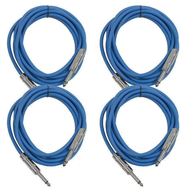 4 Pack of 10 Foot 1/4" TS Patch Cables 10' Extension Cords Jumper - Blue & Blue image 1