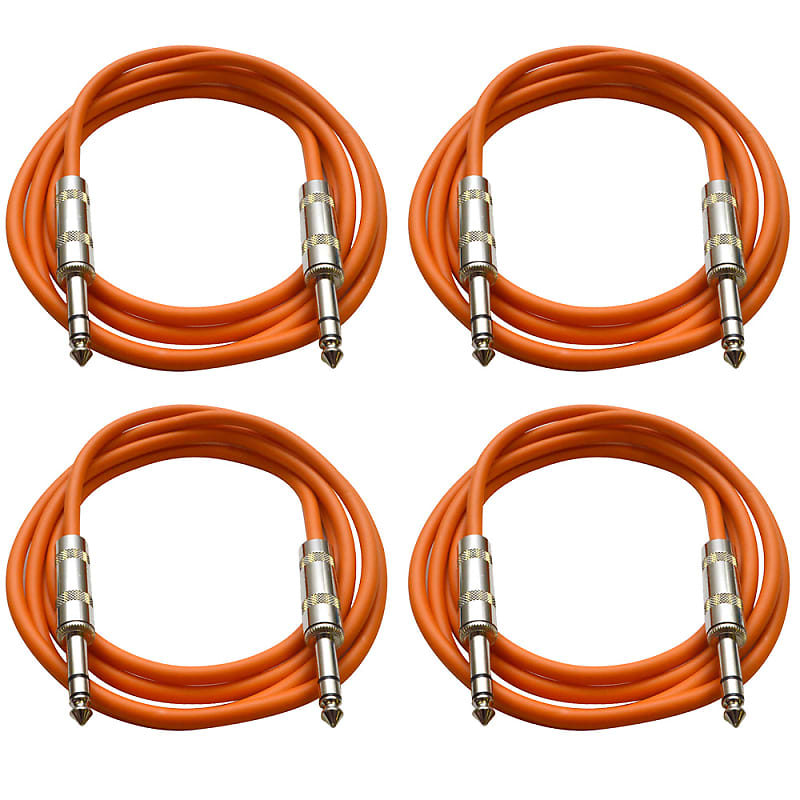 4 Pack of 1/4" TRS Patch Cables 2 Feet Extension Cords Jumper - Orange & Orange image 1
