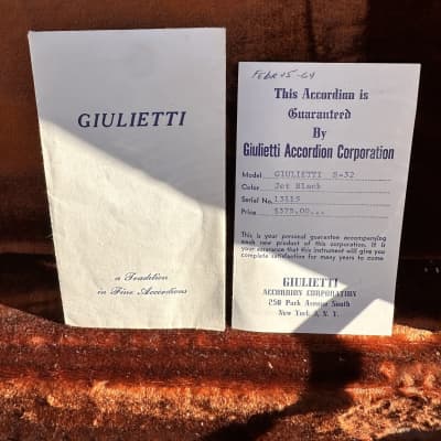 1964 Giulietti S32 - Black Accordion with Original case and Paperwork image 2