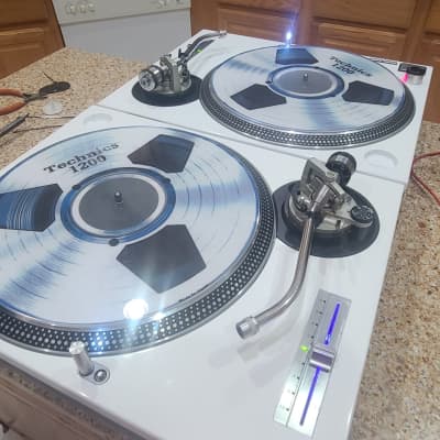 Pair of White Technics SL-1200 MK2 Custom DJ Turntables image 1