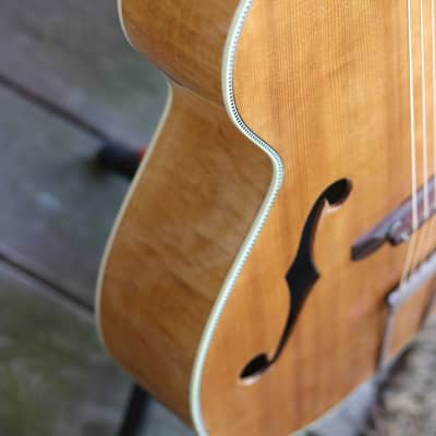 Harmony archtop arched top guitar flamed maple 1950's - natural image 4