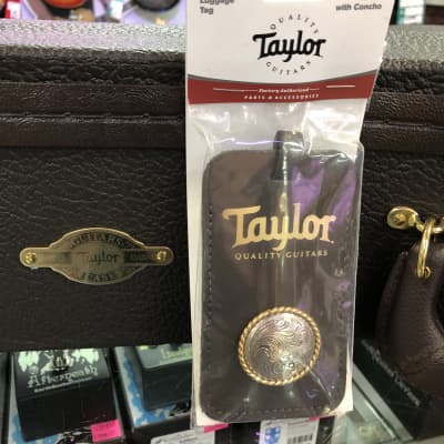 Taylor Leather Luggage Tag with Concho - Chocolate Brown, Gold Logo image 1