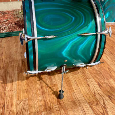 1960s Sonor Teardrop Drum Set Multi-Brilliant Turquoise Satin Flame Blue/Green 20/12/16/5x14 image 16