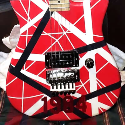 Unbranded  Strat-style (2022) Red, White, and Black striped tribute guitar image 1