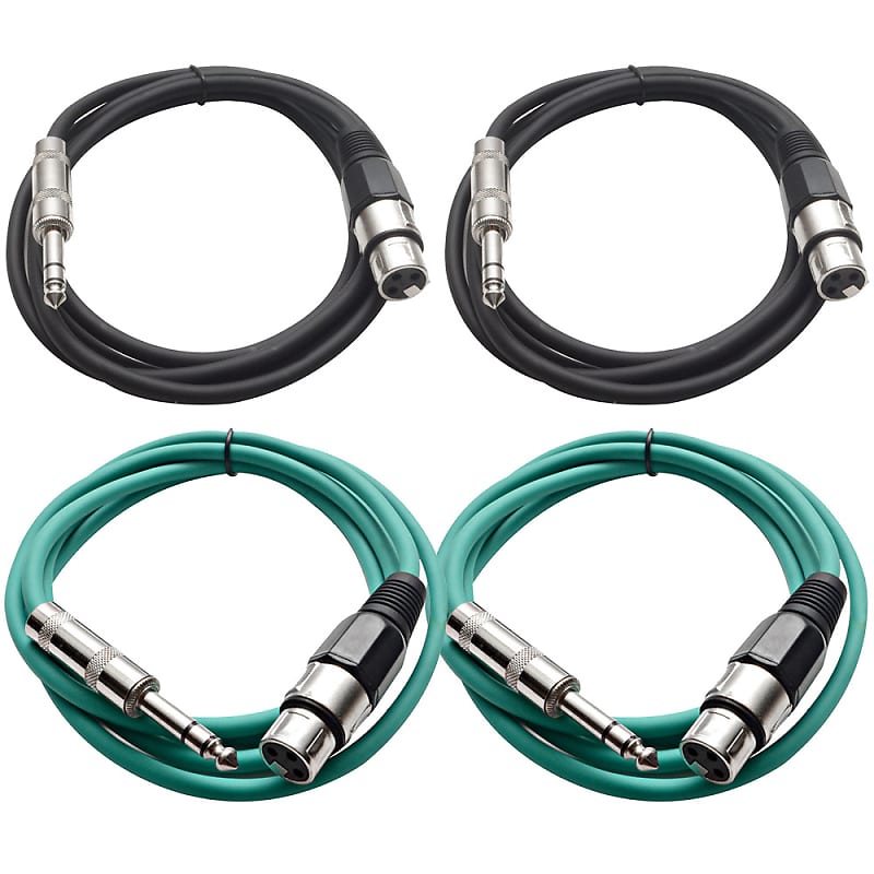 4 Pack of 1/4 Inch to XLR Female Patch Cables 6 Foot Extension Cords Jumper - Black and Green image 1