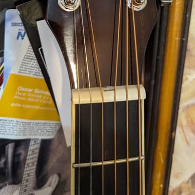 Oscar Schmidt 6 String OG10CE Cutaway Left Hand Acoustic-Electric Guitar Flame Transparent Black (OG10CEFTBLH) image 6