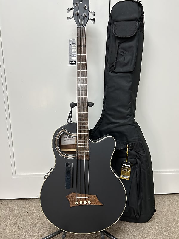 Warwick RockBass Alien Deluxe Thinline Hybrid 4 String Acoustic Electric Bass Guitar -Black image 1