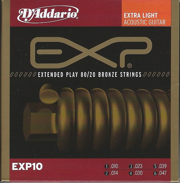 D'Addario EXP10 Coated 80/20 Extra Light Acoustic Guitar Strings image 1