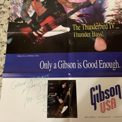 Gibson Nikki Sixx Poster Brochure Thunderbird Les Paul EB-650 750 Deluxe 5 Standard Premium  1993 for sale