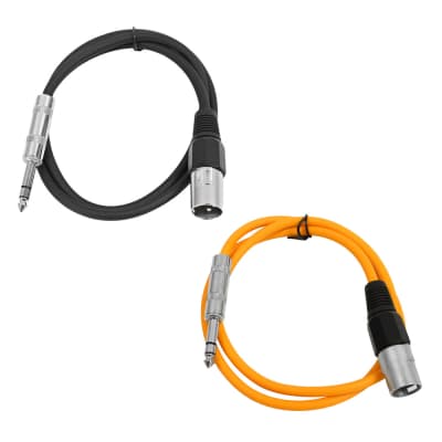 2 Pack of 1/4 Inch to XLR Male Patch Cables 2 Foot Extension Cords Jumper - Black and Orange image 1