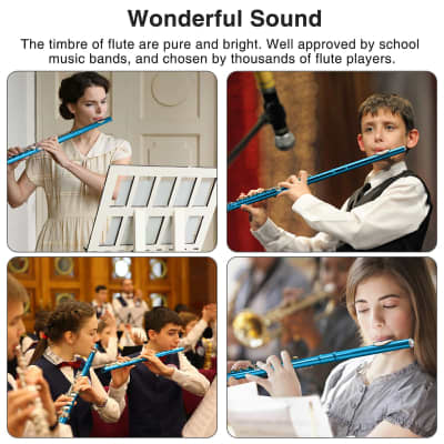 POGOLAB Flutes Closed Hole C 16 Keys Flute Instrument for Beginner Kid Orchestra School Band Student with Flute Carry Bag Stand Strap Probe Rod Gloves Grease Adjustment Screwdriver Cleaning Kit image 5