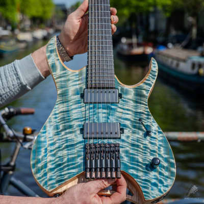 Mayones Hydra Elite 7-String 4A Curly Poplar Top - Aquamarine image 4