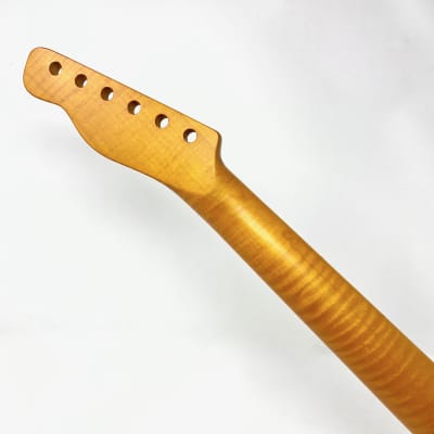 Tele-Style Neck, Beautiful Vintage Amber Tiger Flame Maple w/ Flame Maple Fingerboard, Cream Binding image 7