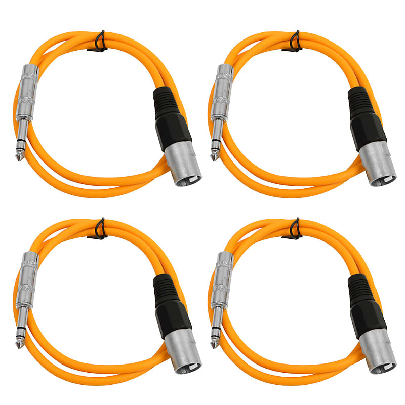 4 Pack of 1/4 Inch to XLR Male Patch Cables 3 Foot Extension Cords Jumper - Orange and Orange image 1