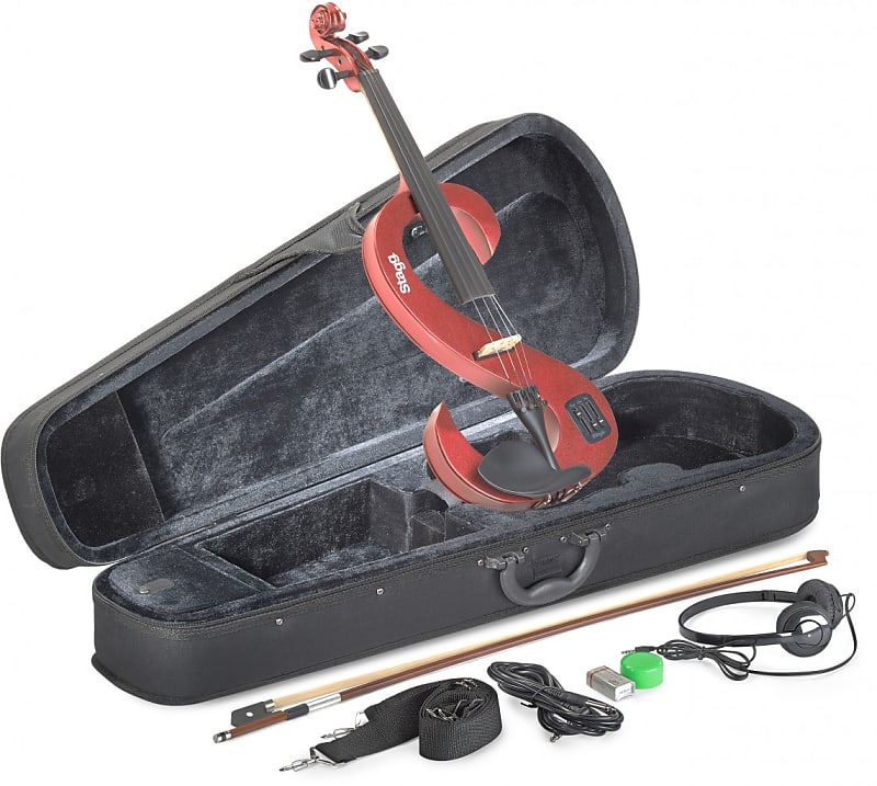 Stagg EVN 4/4 S-Shaped Electric Violin - Metallic Red w/ Case, Rosin, Bow, Headp image 1