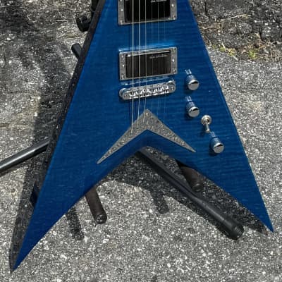 2018 Dean Limited Edition Dave Mustaine VMNT Flying V W/OHSC Transparent Blue Flame Maple Megadeth image 2