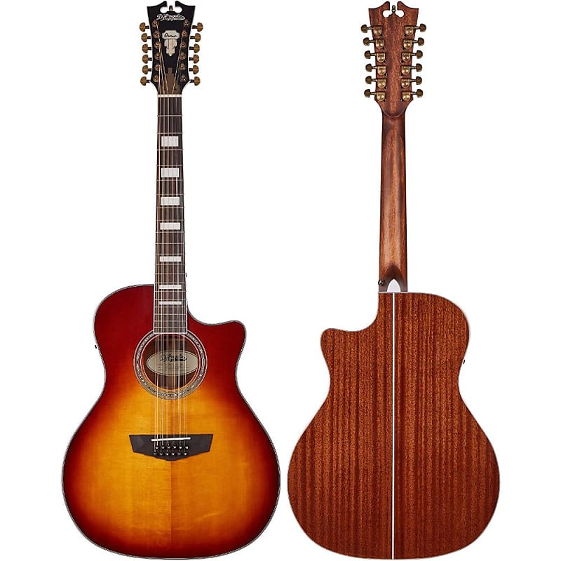 D'Angelico Electro 12 String Acoustic-Electric Guitar, Right, Iced Tea  Burst (DAPG212ITBAPS) Bundle with Fender 12-Pack Guitar Picks, Kopul Phone  to 