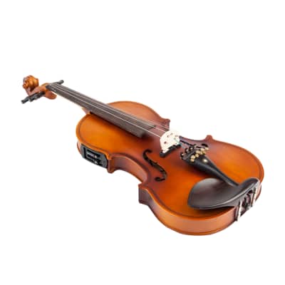 Glarry 4/4 Solid Wood EQ Violin Case Bow Violin Strings Shoulder Rest Electronic Tuner Connecting Wire Cloth 2020s - Matte image 14