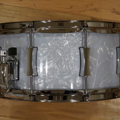 Pork Pie 6.5x14" Maple Snare Drum in Vintage White Marine Pearl image 3