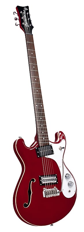 Danelectro 66BT-TRRED Semi-Hollow Double Cutaway Offset Horn Shape Baritone 6-String Electric Guitar image 1