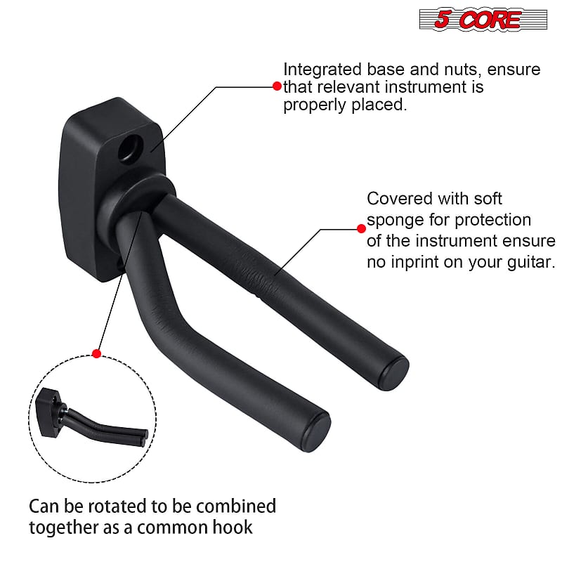 5 Core Guitar Wall Mount Metal Guitar Hanger with Rotatable Soft