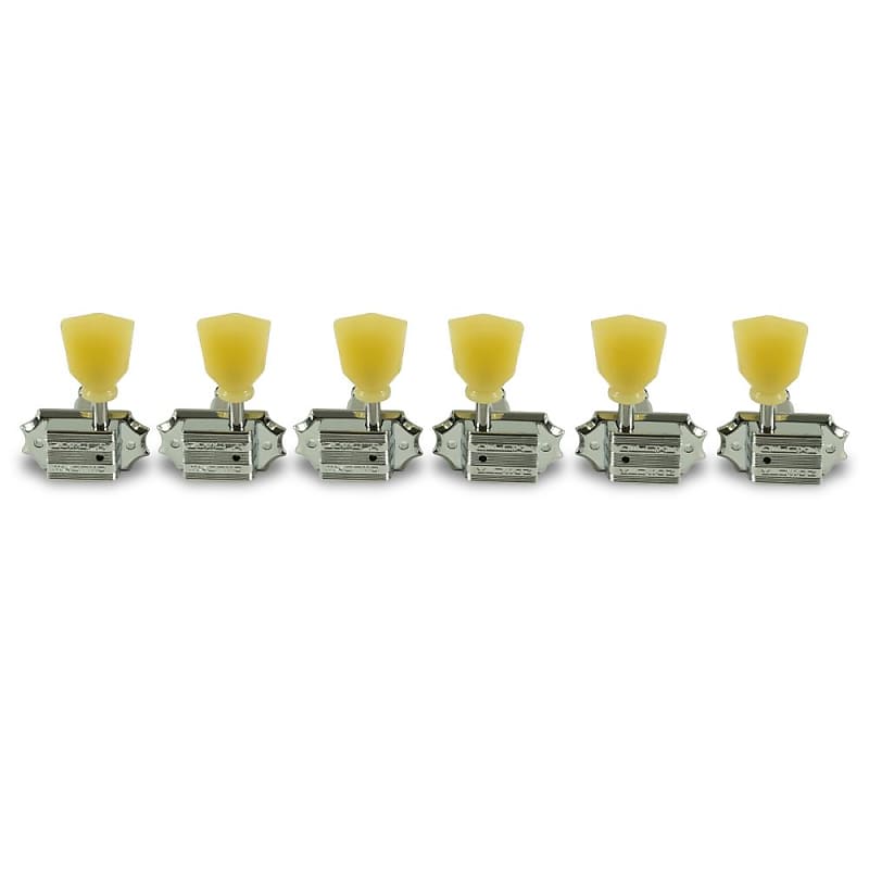 Kluson 3 Per Side Vintage Diecast Series Tuning Machines Chrome With Plastic Keystone Button image 1